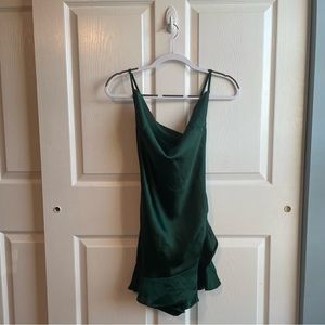 Green Satin Cowl Neck Romper